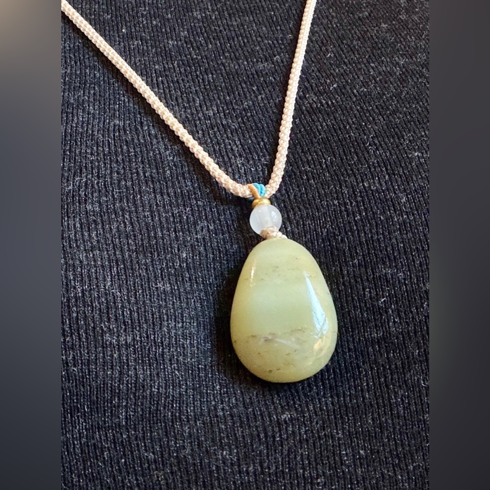 Natural Jade Green yellow egg shaped Pendant Necklace timeless minimalist